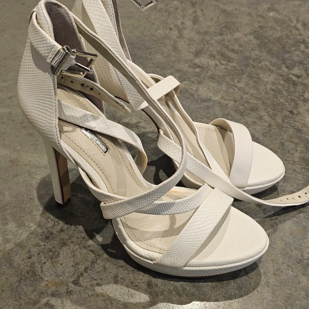 BCBG Elegant White Strappy Heels Size 9.5